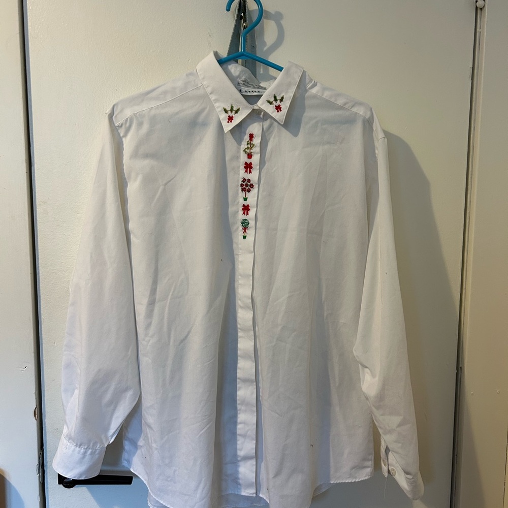 White Christmas Embroidered Women’s Shirt
